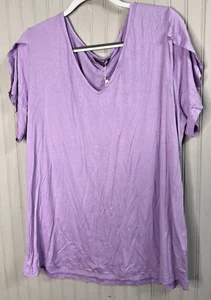 BloomChic Womens TOP 14 16 Purple Oversized V-Neck Tee Tulip Flutter Sleeve NEW - Picture 1 of 10