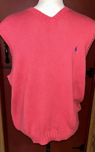 Polo Golf Ralph Lauren Men L Red V-Neck 100% Cotton Cable Knit Sweater CLEARANCE - Picture 1 of 4
