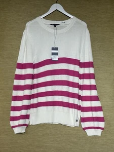 Crew Clothing Jumper Womens Size 18 White & Pink Striped Wide Sleeved Sweater. - Picture 1 of 10
