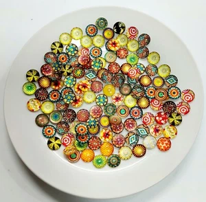 DIY GLASS CABOCHON YELLOW ORANGE SOME MANDALA STYLE 10or20 12mm🇦🇺AUSSIE SUPPLY - Picture 1 of 2