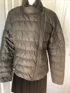 Athleta Small Olive Quilted Goose Down Ski Jacket Asymetrical Front Zip - Picture 1 of 8
