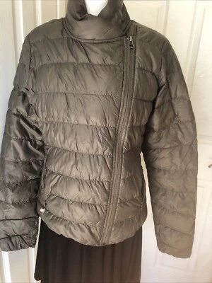 Athleta Small Olive Quilted Goose Down Ski Jacket Asymetrical Front Zip - Image 1 of 4