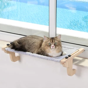 Easy Seat Cat Perch for Window Sill - Hammock Design W/Pine Wood & Robust Metal - Picture 1 of 6