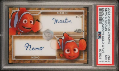 2023 Topps Chrome Disney NEMO MARLIN Dual Auto /50  GOLD WAVE SSP RARE psa 9 - Image 1 of 2