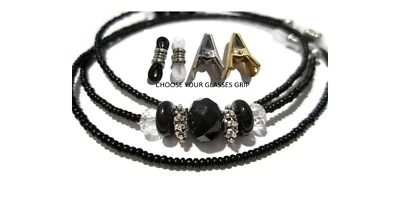 Black Beaded Eyeglass Holder Chain, Glasses Lanyard, Choose Your Glasses Grip  - Image 1 of 4