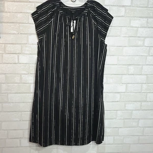 NWT Ann Taylor Gold Striped Midi Shift Dress Size 12 Lagenlook Boho Lined Breezy - Picture 1 of 16