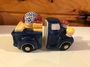 BLUE PICK UP TRUCK DELIVERING FLOWER ICE CREAM SALT & PEPPER SHAKER #2708 - Picture 1 of 3
