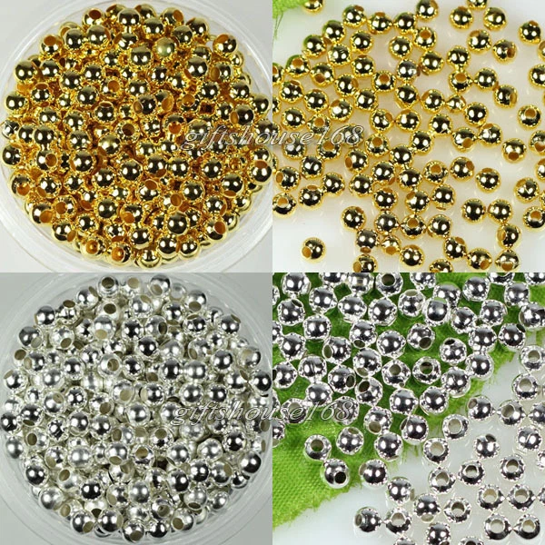 ¡Al por mayor! Cuentas espaciadoras de metal redondas chapadas en oro/plateado de 2 mm, 2,4 mm, 3,2 mm, 4 mm, 6 mm Foto 1 de 1