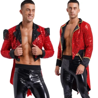 AGOKY DE Herren Zirkusdirektor Kostüme Pailletten Jacke Mantel Festlich Gothic Frack
