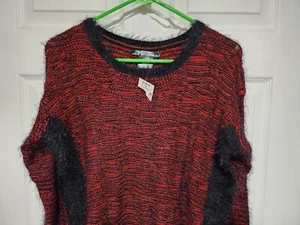 Womens Sweater Long Sleeve Lightweight Top Size Small Red Black Fuzzy Blouse - Picture 1 of 4