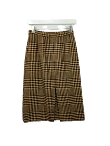 Burberry Skirt Womens Small Brown Houndstooth Check Wool Midi Vintage England - Picture 1 of 14
