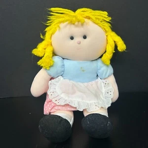 Vintage Russ Julie Plush 10" Cloth Doll Yellow Yarn Hair Pink Polka Dot Skirt  - Picture 1 of 13