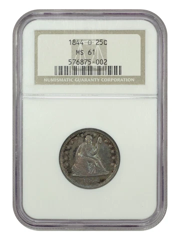 1844 O Seated Liberty Quarter 25c NGC MS 61 Colorful Toning Cover