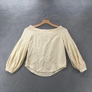 Maeve Anthropologie Off Shoulder Blouse Womens 0 Yellow Striped Balloon Sleeve - Picture 1 of 11