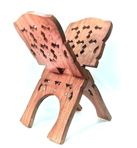 Folding Holy Book Stand Reading sheesham Wood Book Rest Intricate brass embeded - Picture 1 of 8