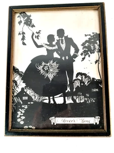 Antique Silhouette, "Lovers' Lane", ca. 1920s Courting Scene - Picture 1 of 4