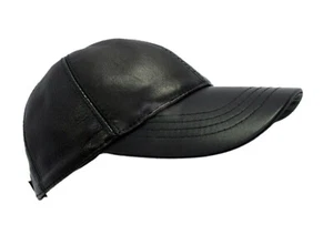 BASEBALL customize Black Men's Ladies Real Soft Lambskin Leather Hip-Hop Cap Hat - Picture 1 of 6