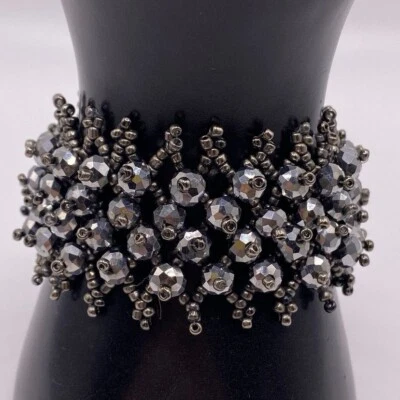 Impresionante Pulsera Plata Acrílico 6" Cristal y Cuentas + Brazalete GRATIS NUEVA SIN ETIQUETAS. Foto 1 de 4