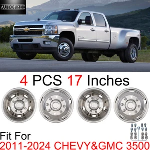 4 PCS 17 Inch Stainless Dually Wheel Simulators For 2011-2024 Chevy GMC 3500 R17 - Picture 1 of 5