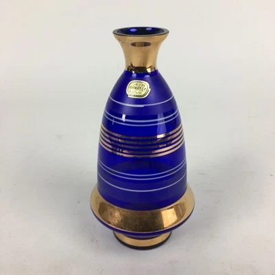 Czechoslovakia Flower Vase Vtg Kabin Flower Arrangement Blue Glass FV958 - Image 1 of 4