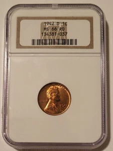 1942 D Lincoln Wheat Cent MS66 RED NGC - Picture 1 of 4
