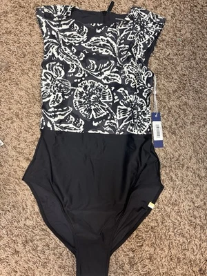 SUMMERSALT L.L. Bean The Surf Black One Piece Swimsuit Size 6 NWT Floral Beach - Image 1 of 4