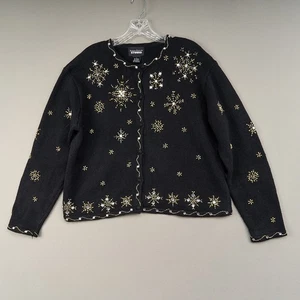 Diseñadores Originales Studio Cárdigan Suéter Mujer L Negro Cuentas Navidad Nieve - Imagen 1 de 9