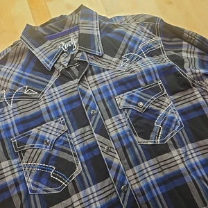 Rock 47 by Wrangler Black/Blue Long Sleeve Embroidered Western Shirt Size Large - Picture 1 of 22