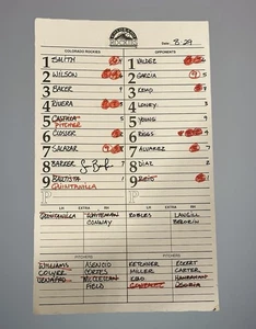 Rockies vs Dodgers AAA Game Used Lineup Card 29.08.2006 Matt Kemp James Loney - Bild 1 von 2