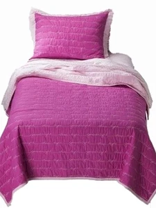 Girls Twin Quilt & Sham Set Hot Pink Goodnight Embroidered Sentiments Bedding - Picture 1 of 1