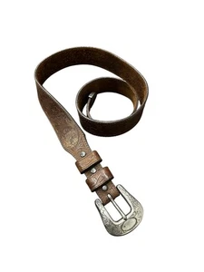 Vintage Western Ledergürtel mit verzierter silberner Schnalle 1,5" breit - Bild 1 von 9