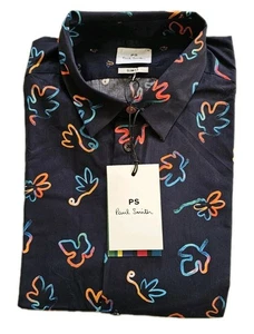 PAUL SMITH PS Shirt Men M Abstract Print Slim Fit Navy Blue Cotton  - Picture 1 of 10