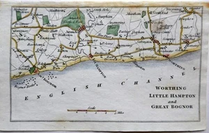 BOGNOR WORTHING SUSSEX MINIATURE MAP c1820  GENUINE ANTIQUE ENGRAVING - Picture 1 of 3