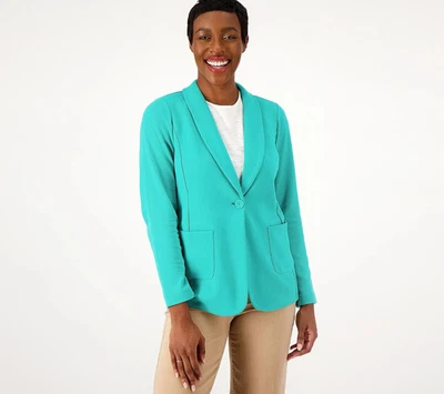 Susan Graver Weekend Petite Marina Knit Blazer Raw Turquoise Size XLP A562473 - Image 1 of 2