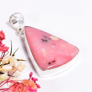 Pink Opal Gemstone Ethnic Handmade 925 Silver Plated Pendant 1.7" GSR-9096 - Picture 1 of 2