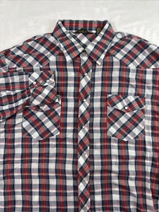 VTG Austin Western Shirt Plaid Pearlized Snaps Plaid Men’s Sz 17.5 35 Sleeve - Picture 1 of 8
