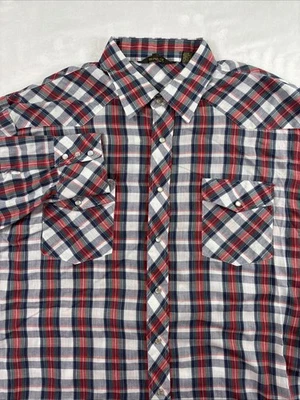 VTG Austin Western Shirt Plaid Pearlized Snaps Plaid Men’s Sz 17.5 35 Sleeve - Image 1 of 4