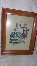 VINTAGE TAPESTRY VICTORIAN COUPLE DANCING NEEDLEPOINT WOOD FRAMED PICTURE