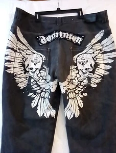 Jeans Y2K Azul Crudo Negro Adornado Talla 50 - Imagen 1 de 17