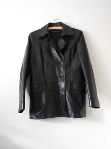 WOMENS VINTAGE FRENCH CONNECTION GENUINE LEATHER PEA COAT DOUBLE BREASTED 12 - Picture 1 of 4