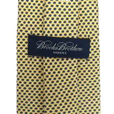 Corbata de seda Brooks Brothers Makers - Para hombre amarilla azul marino geométrica 59" Hecha en Italia Foto 1 de 4