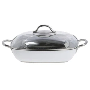 HUBERT White Stainless Steel Casserole Dish with Glass Lid - 11"L x 11"W x 2 - Picture 1 of 7