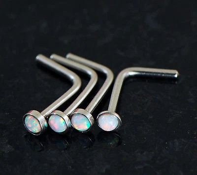 Anillo de tornillo nariz doblada L ópalo blanco acero quirúrgico 4 piezas 20G 316L Foto 1 de 3