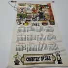 1982 Country Store Printed Vintage Year Calendar Linen Tea Towel Hanging Rod