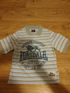 Lonsdale Boys Tshirt Age 7 Yrs, striped, blue, grey, pink. Vgc. Smoke & pet free - Picture 1 of 5