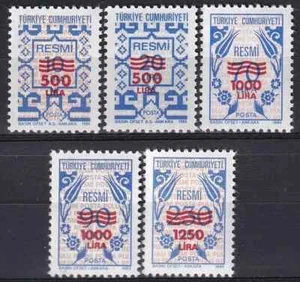 Estampillas de servicio de Turquía 1989 Yvert TS 183/87 sobreimpresas MNH EN MUY BUEN ESTADO - Imagen 1 de 1