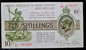10/ Shilling Banknote 1922 United Kingdom Of Great Britain 2nd Fisher Issue. - Picture 1 of 2