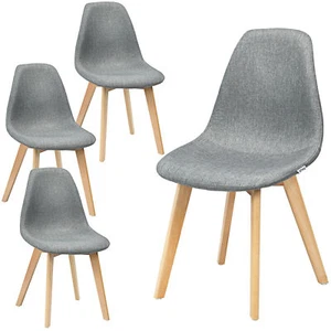 Set of 4 Dining Chairs Fabric Cushion Kitchen Side Chairs Gray - Picture 1 of 7