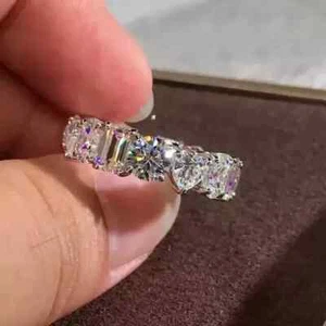 Multi Cut Lab Grown/CVD Diamond Eternity Wedding Band Ring 14k White Gold - Picture 1 of 14