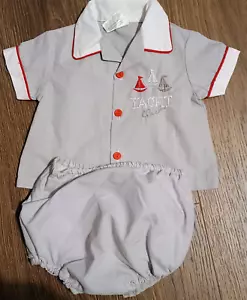 Vintage Mayfair Baby Boy gray 2-piece Yacht Club outfit size Newborn - Picture 1 of 4